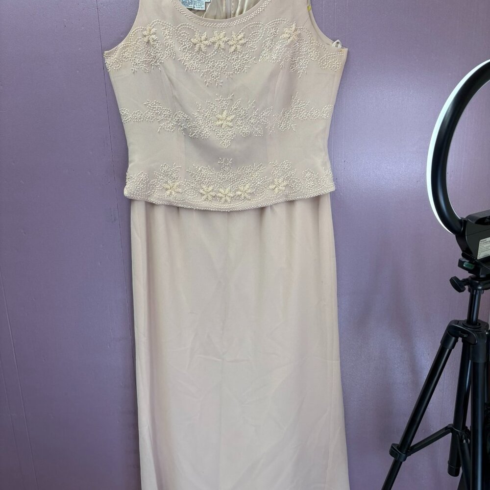 Marcelle Couture Gown Cream with Sequined Top, Sleeveless & Maxi Skirt Sz 10